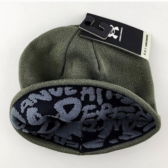Under Armour Youth Halftime Reversible Beanie Knit Toque Marine Green - Picture 3 of 11